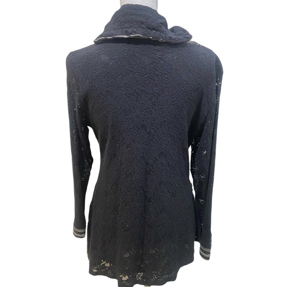 Papa black lace asymmetric hem lined stand up collar with tie trim size large - Picture 6 of 9